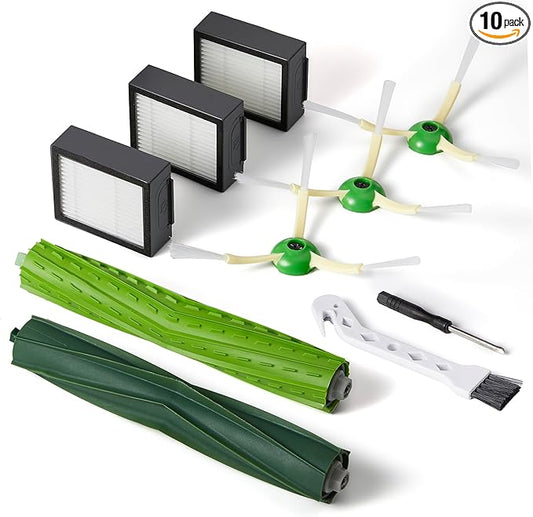 Replacement Parts & Accessories for iRobot E, I & J Series, Combo i5, j5 Series Robot Vacuum, Dual Multi-Surface Rubber Brushes & 3 HEPA Filter & 3 Edge-Sweeping Brushes