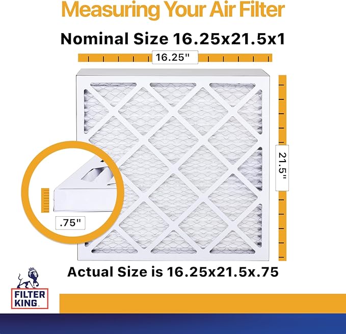 Filter King 16.25x21.5x1 Air Filter (MERV 13) (12-Pack) Dust & Allergy Control AC Furnace Filters, MADE IN USA, HVAC, Pleated, Electrostatic (Actual Size: 16.25 x 21.5 x .75)