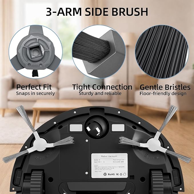 Accessories Kit for ROPVACNIC S1, for Tipdiy G90, for betboyles V75S, for VIPSUN Z1, for PrettyCare C2 Robot Vacuum Replacement Parts, 10 Side Brush, 6 HEPA Filter, 6 Mop Pad