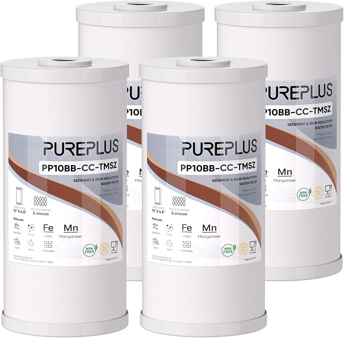 PUREPLUS 5 Micron 10" x 4.5" Whole House PP Sediment Resin Composite Water Softener Filter Cartridge for GE FXHTC,GXWH40L,GXWH35F,GNWH38S,Culligan RFC-BBSA,WRC25HD,Pentek RFC-BB,4Pack