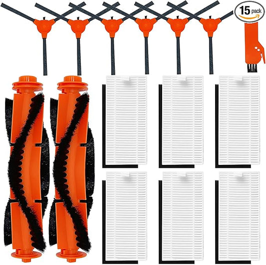 Replacement Parts Kit for Kyvol Cybovac E20, E30, E31 Robot Vacuum Accessories, 2 Main Brush, 6 Side Brush, 6 Hepa Filter, 1 Cleaning Tools (15PCS)
