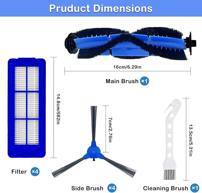 10 Pack Replacement Parts for eufy RoboVac 11S Max, Accessories Kit for 15C Max, 30C Max, G20, G20 Hybrid,G30, G30 Edge, Includes 1 Roller Brushes, 4 Filters, 4 Side Brushes,1 Cleaning Brush