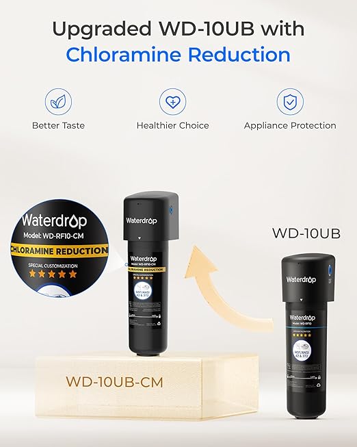 Waterdrop 10UB-CM Under Sink Water Filter (Include: System+ 𝐅𝐚𝐮𝐜𝐞𝐭) for 99% Chloramine Reduce- Ideal for California, Florida and Washington- NSF/ANSI 42 Certified- 𝐰𝐢𝐭𝐡 𝐅𝐚𝐮𝐜𝐞𝐭