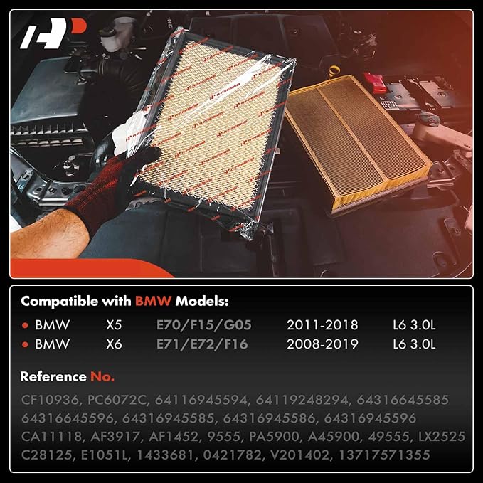 A-Premium 3-PC Engine & Cabin Air Filter with Activated Carbon Compatible with BMW X5 2011-2018, X6 2008-2019, 3.0L