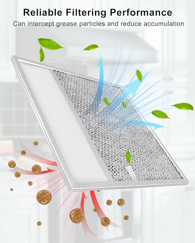 Aluminum Range Hood Filter with Light Lens Compatible with Air-O hoods 1200 and Other, 11" X 12" x 3/8" Kitchen Exhaust Grease Screen, Reusable Grease Light Lens Filter, 2 PCS