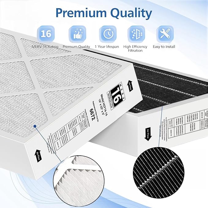 X6672 MERV 16 16x25x5 Furnace Filter Compatible with Lennox X6672 for Furnace HVAC System, Part #HCF16-16, 2 Pack
