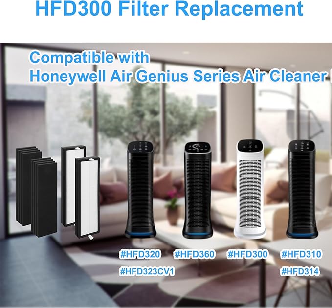 2+8 Set HFD300 Filter Replacement-Compatible with Honeywell Air Genius 3,4,5,6 Series Air Cleaner Purifier,Part#HFD300,HFD310,HFD360,HFD314,HFD323CV1,HFD320 Replacement Filter.