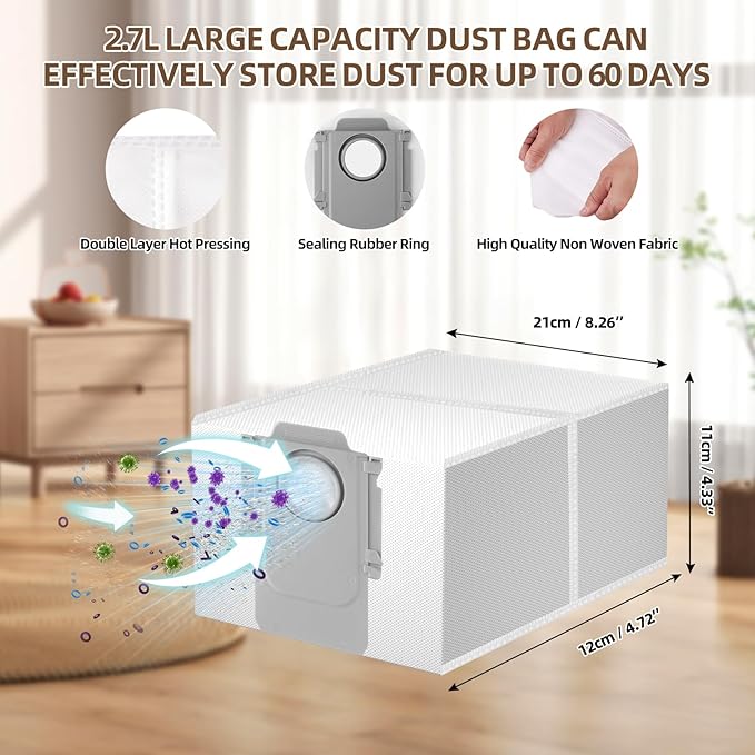 26 Pack Accessories for Roborock Qrevo S/Qrevo Pro/Qrevo Plus/Qrevo Maxv Vacuum Robot, Replacement 2 Main Brush 6 Mop Pads 6 Dust Bag 6 Sidebrush 4 Filter 1 Cleaning Brush 1 Screwdriver