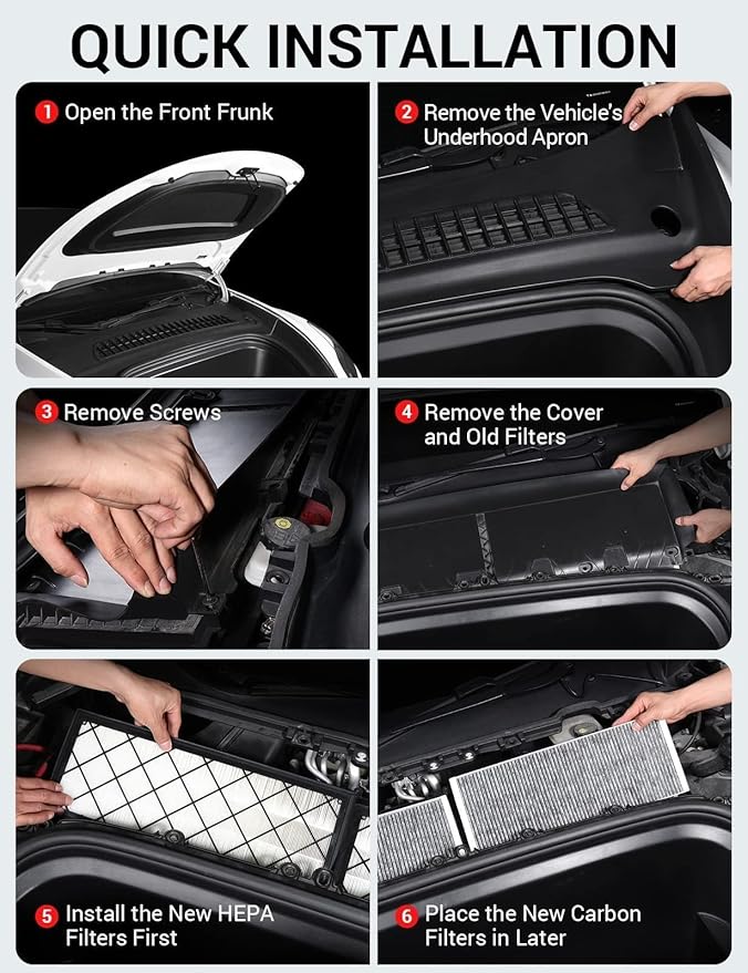 BASENOR 2026 Tesla Model Y Cabin Air Filter HEPA with Activated Carbon (4 Pack), Air Intake Filter Replacement for 2020-2026 Model Y Juniper Refresh Accessories