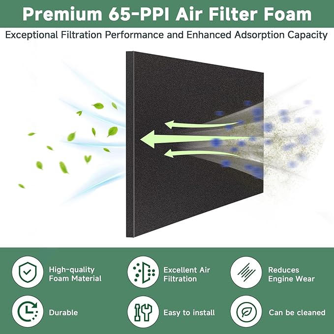 Washable Foam Air Filter Material Sheet for Uni Filter-BF-1 BF1 18" X 15" X 5/8" 65-PPI Black Fine Filter Foam Sheet Cut to Fit Air Filter Pads for Most Motorcycle ATV Scooters Dirt Bike UTV