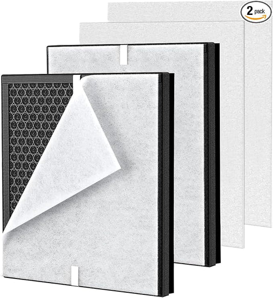 2Pack PR1 Air Filter Replacement Compatible with MOOKA PR1 Air Purifier for Home Large Room up to 2200sq.ft, Includes 4pcs Washable air Filters, Traps Pet Hair Dust Dander