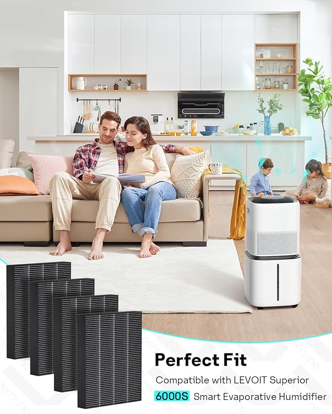 Leemone 8-Pack Replacement Filters for LEVOIT Superior 6000S Smart Evaporative Humidifier, Captures Large Particles & Minerals, Gray