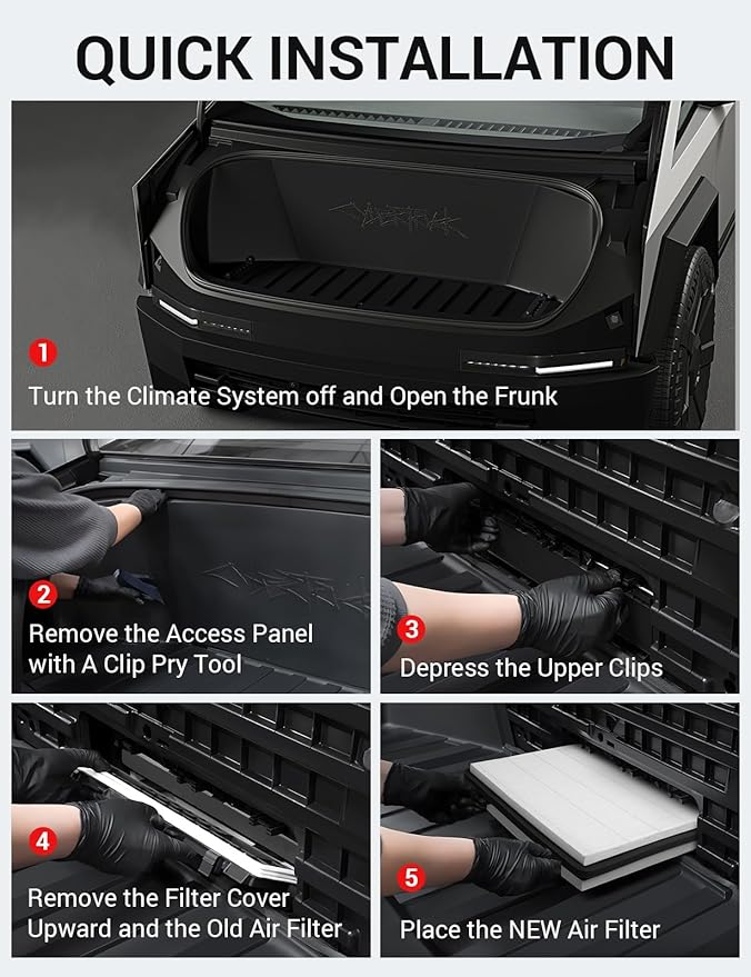 BASENOR 2026 Upgraded Tesla Cybertruck Air Filter HEPA Cabin Intake Air Filter Replacement with Activated Carbon (Proprietary Design) Cybertruck Accessories 2024 2025 2026