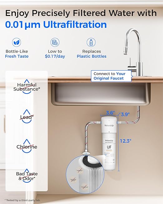 Waterdrop 10UAW-UF 0.01 μm Ultra Filtration Under Sink Water Filter System, 1 Year, Reduces Lead, Chlorine, Bad Taste & Odor, Direct Connect to Kitchen Faucet, USA Tech