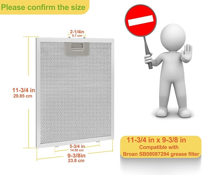 SB08087294 Range Hood Filter 11.75"x9.40" for Broan Range Hoods Aluminum Grease Filter for Kitchen Exhaust Fan Vent