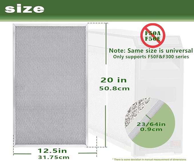 203369 F50F F300 Air Filter Replacement for Honey in Well Cleaner 20''x 12.5'' Air Pre Filter Reusable Washable Replaces F50F1057 F50F1040(2 Packs)