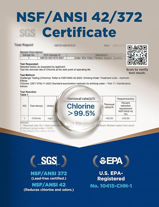 NOVETE Under Sink Water Filter UWF0A‑PC, NSF/ANSI 42 & 372 Certified, Reduces 99.5% Chlorine, Lead, PFOA/PFOS, Bad Taste, Direct Connect to Kitchen Faucet, 30K Gallons, USA Tech, White