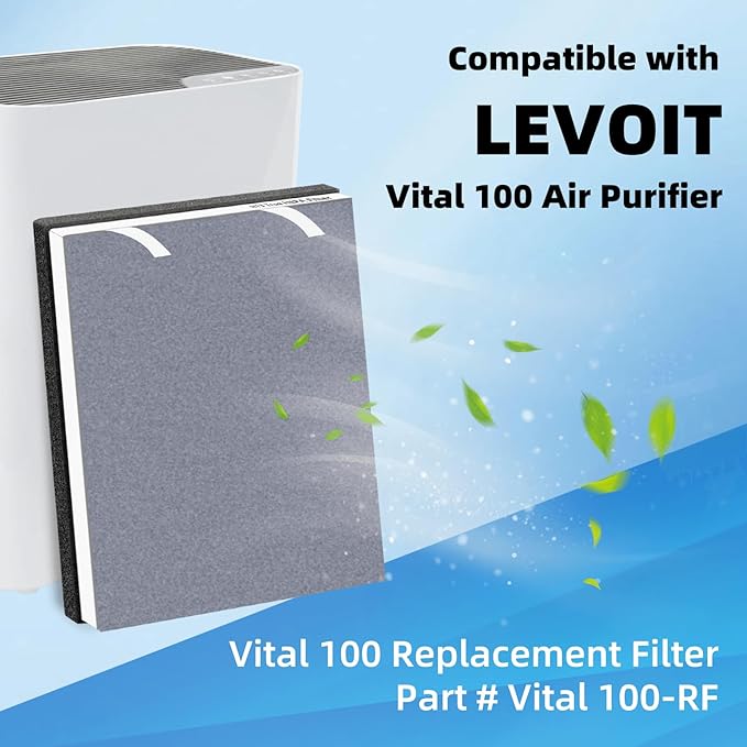Vital 100 Filter Replacement Compatible with LEV.OIT Vital 100-RF 3-in-1 Vital 100 HEPA Filter with True HEPA High-Efficiency Activated Carbon Filter by Fetechmate,1 Pack