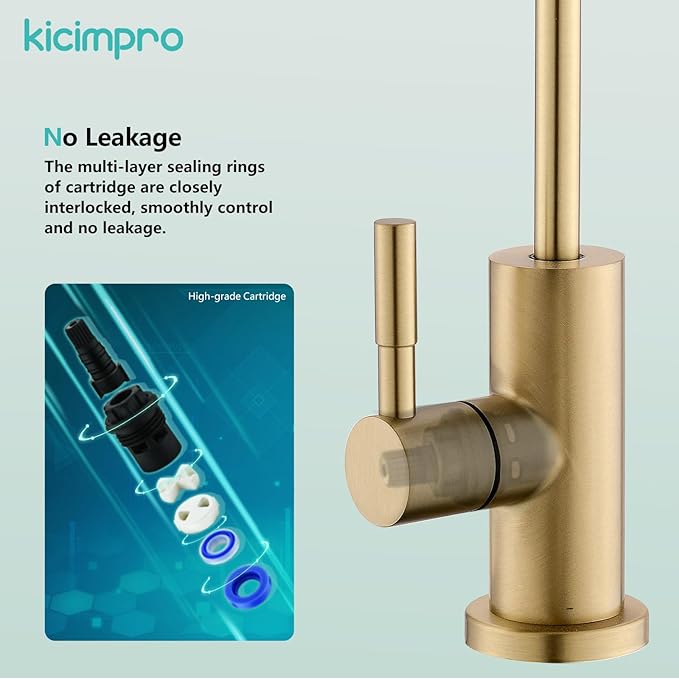 Gold Reverse Osmosis Faucet Kicimpro Kitchen Water Filter Faucet Non-Air-Gap Drinking Water Bar Faucet 304 Stainless Steel Gold Finish Lead-Free