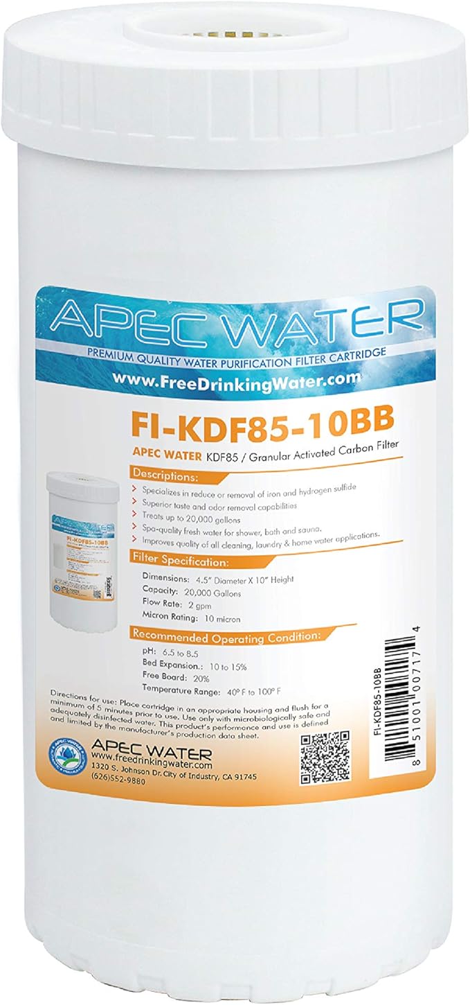 APEC Water Systems FI-KDF85-10BB US Made Iron and Hydrogen Sulfide Reduction Replacement Water Filter, 4.5"x10"