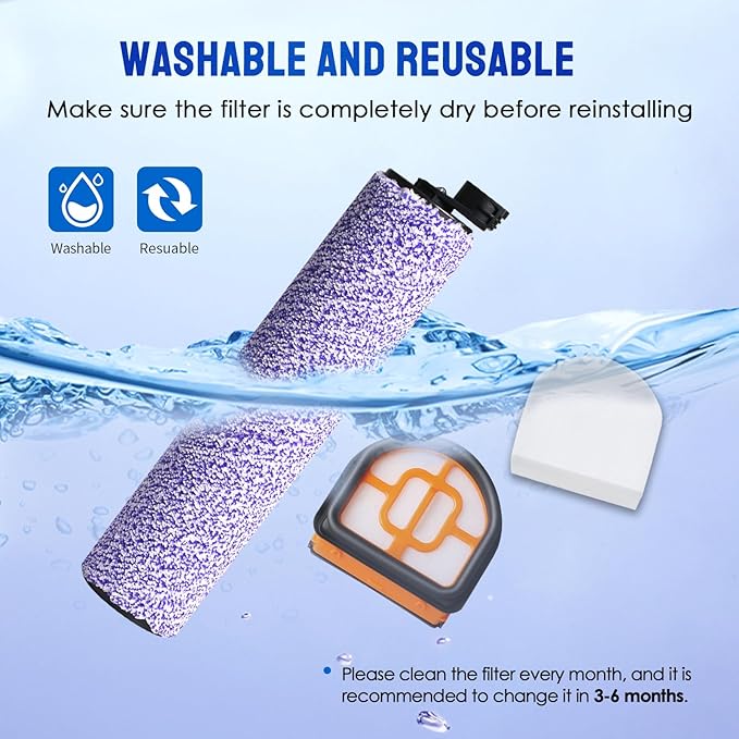 9 Pack Replacement Roller Brush and Foam Filters Kit Compatible with Shark WD101,AW302,WD201, WD161 WD261 AW261 Hydrovac XL 3-in-1 Vacuum Cleaner, Cordless Pro XL Vacuum Accessories
