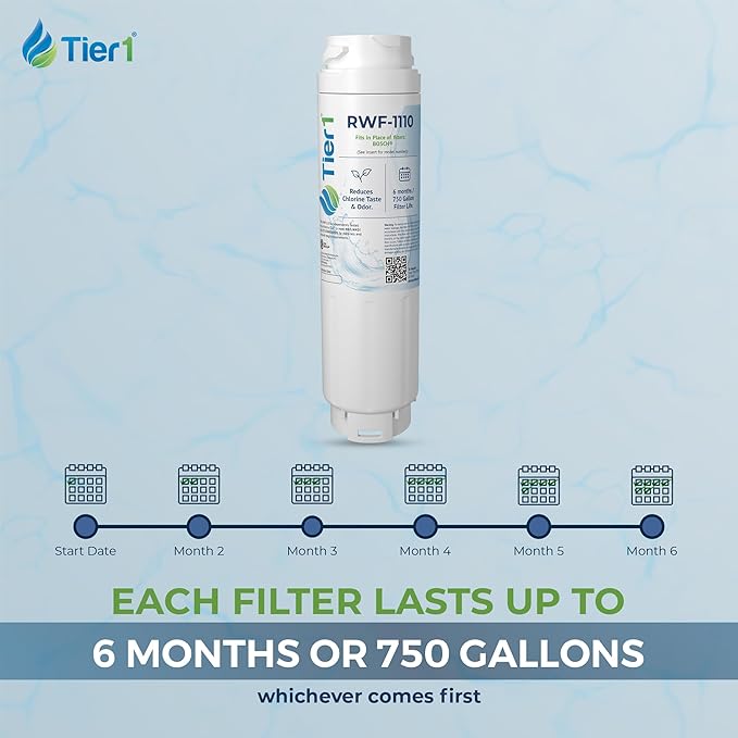 Tier1 RWF1110 9000 077104 Refrigerator Water Filter | Replacement for Bosch 644845, REPLFLTR10, UltraClarity, 11034152 Fridge Filter - Up to 24 Months Supply | Easy Install | Odor Control (4-pk)
