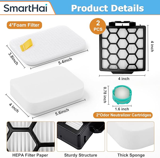ZU102 Vacuum Filters & Odor Neutralizer Cartridges Kit Compatible with Shark ZU102 ZU100 Rotator Pet Upright Vacuum, Parts # 1238FT60 & 1239FT60 & 1541FC3000
