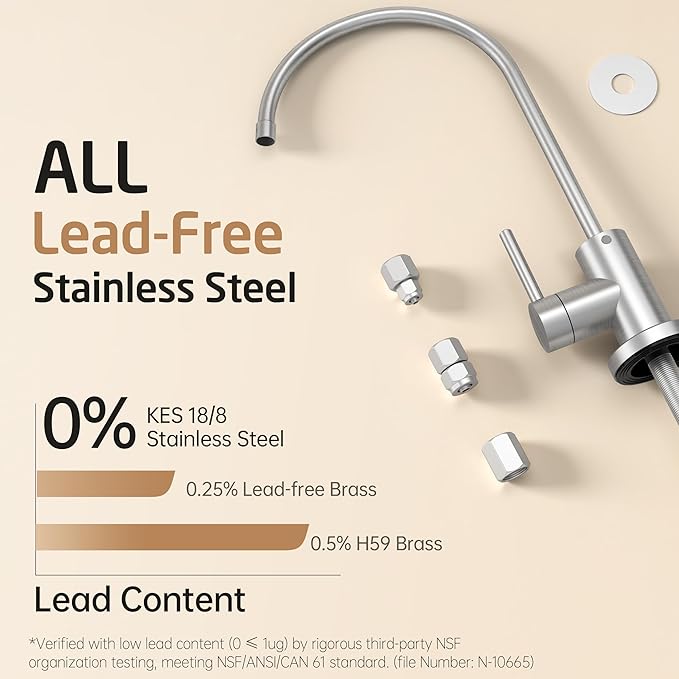 KES NSF Certified All Metal Drinking RO Water Faucet, Lead-Free 18/8 Stainless Steel Reverse Osmosis Faucet for Kitchen Sink, Water Filter Faucet Fits Most RO Water Filtration System, Brushed Finish