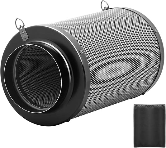 iPower 6 Inch Air Carbon Filter Odor Control with Australia Virgin Premium Charcoal and Reversible Flange for Inline Duct Fan/Grow Tent/Hydroponics, 6", Prefilter Included, Black