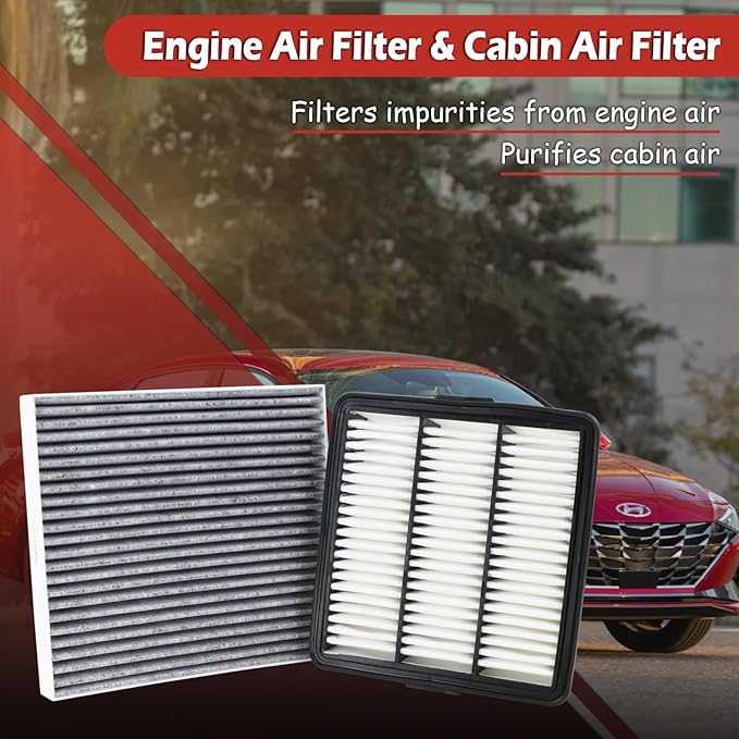 28113-AA100 Engine Air Filter and CF12820 Cabin Air Filter kit Compatible with 2021-2025 Hyundai Elantra 2022-2023 Elantra N 2024-2025 Kona Not For Hybrid Replaces CA12879 97133-L1000
