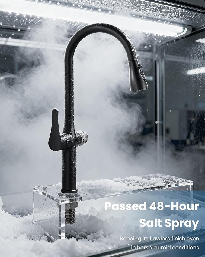APPASO Black Kitchen Faucet with Water Filter, cUPC Certified Hoses, 3 Way Sink Faucets with Pull Down Sprayer 3 Modes, Single-Handle High Arch 3 in 1 Faucet, Without Water Filtration Device