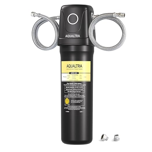 AQUALTRA USF01-BK Under Sink Water Filter System, 12K Gallons, NSF/ANSI 372 Certified, 0.5 μm Carbon Fiber Filter Reduces PFAS (PFOA/PFOS), Chlorine, Lead, Chloramine, Fluoride, Bad Taste & Odor