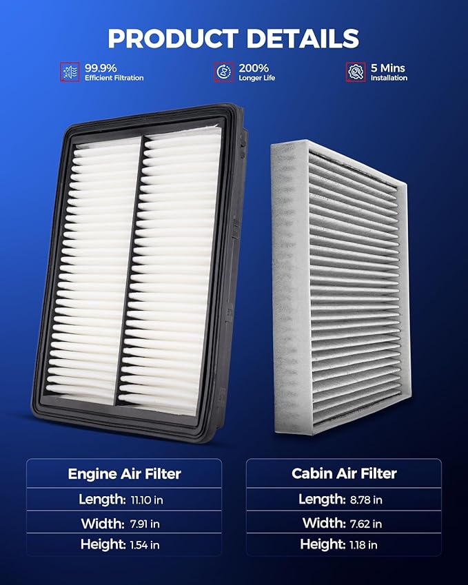 KAX Engine & Cabin Air Filter Kit, Replacement for Hyundai Sonata 2015-2019 2.4L, Replace# CA11942 CF12151