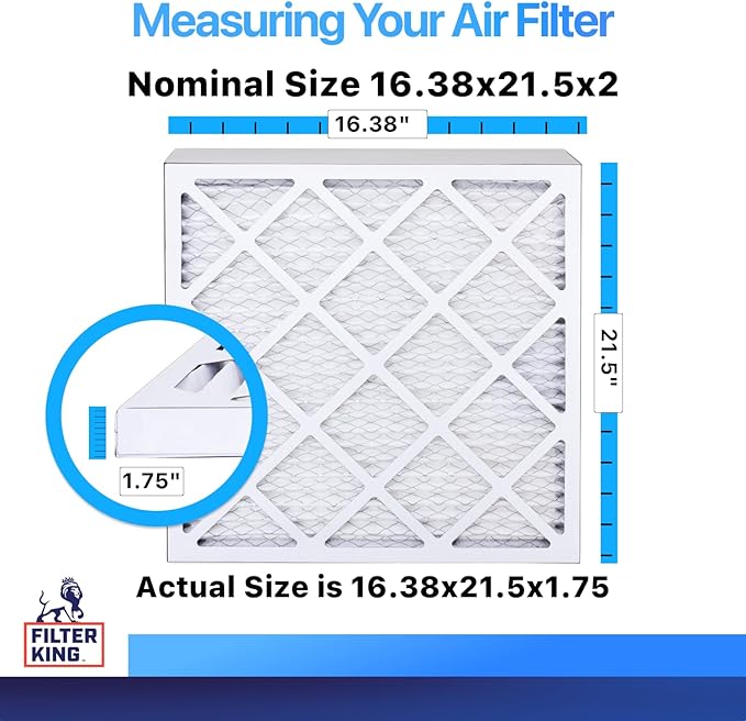Filter King 16.38x21.5x2 Air Filter (MERV 8) (4-Pack) Dust & Allergy Control AC Furnace Filters, MADE IN USA, HVAC, Pleated, Electrostatic (Actual Size: 16.38 x 21.5 x 1.75)