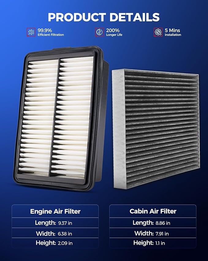 KAX Engine & Cabin Air Filter Kit, Replacement for Hyundai Kona 2018-2023, Veloster 2019-2021, Kia Soul 2020-2025, Replace# CA12057 CF12160
