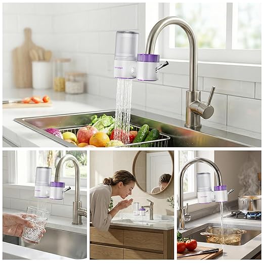 Vortopt Faucet Water Filter,360° Rotary Kitchen Faucet Filter with Carbon Block Filter,350 Gallon NSF Certified Agua Purifier,can Reduce 99% Chlorine,Improve Taste, Drinking Water Filter,T10-Purple.