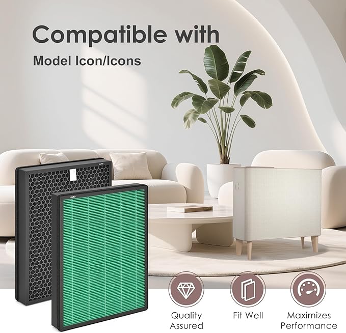 Replacement Filter Set Compatible with Coway Airmega Icon & IconS Air Purifier, H13 Activated Carbon, Max 2 Green 2-Pack