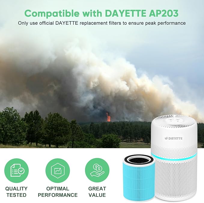 DAYETTE AP203 Replacement H13 HEPA Air Filter Air Purifier AP203, Smoke Wildfire Filter
