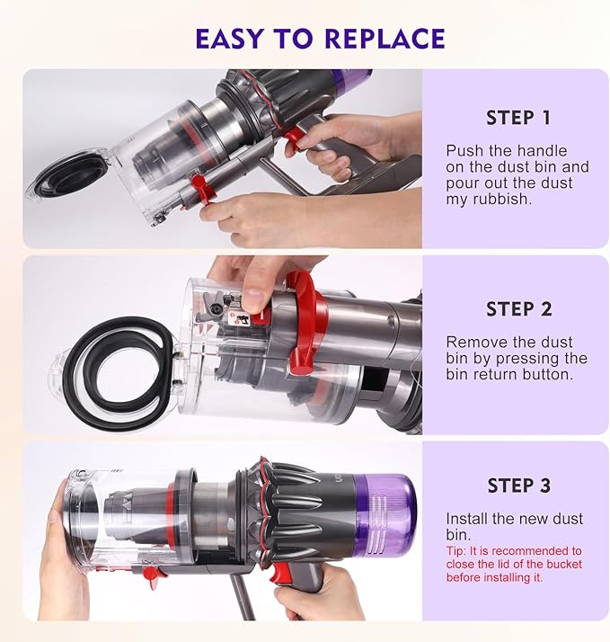 Dust Bin Compatible with Dyson SV30 SV46 SV20 V12 Detect Slim/SV18 V10 Digital Slim Vacuum Cleaner Canister Attachment Parts, Release Bin Compatible with Dyson Cordless Vacuum Part No.965272-01