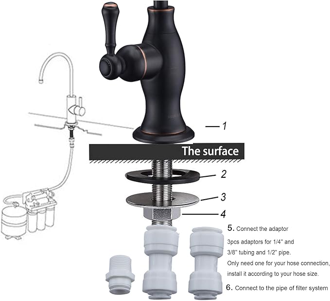 Delle Rosa Drinking Water Faucet, Stainless Steel Kitchen Water Filter Faucet, Commercial Water Filtration Faucet for Under Sink Water Filter System, Oil Rubbed Bronze Non-Air Gap RO Faucets