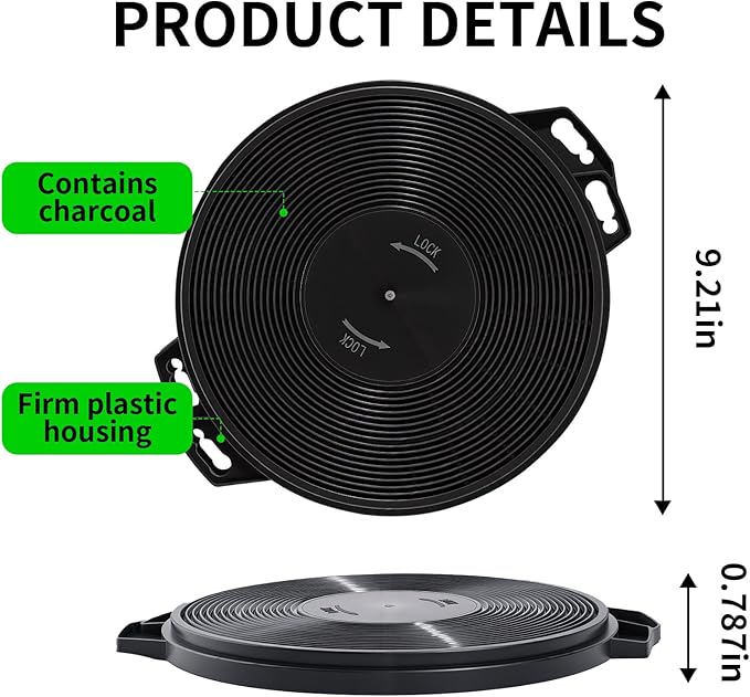 CACF006 Range Hood Carbon Filters, Replacement Charcoal Filters for Ductless Ventilation, Carbon Filters for Recirculation