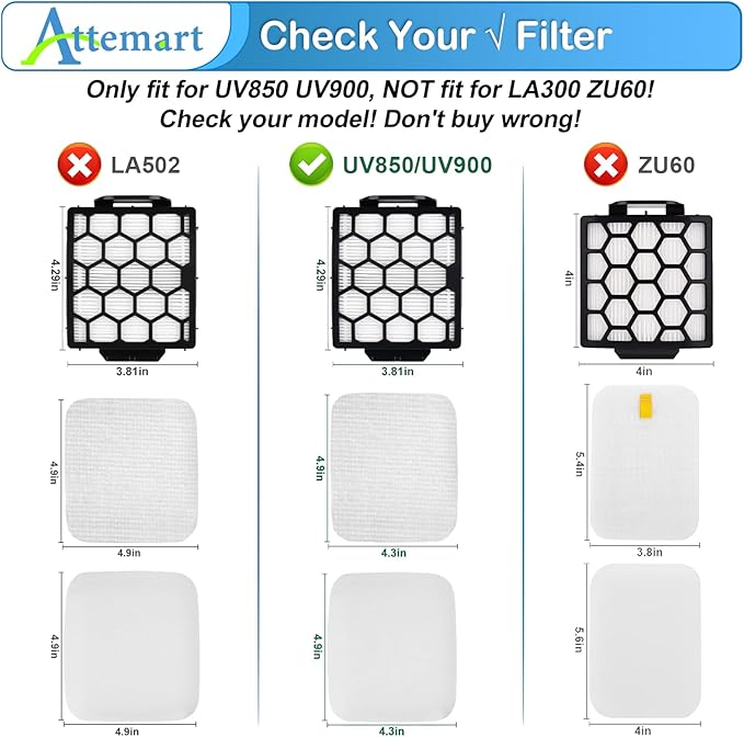 UV850 Filter Replacement for Shark Performance Lift Away UV900 UV950 UV850 LA480WM UV900CCO LA481 LA481C LA481HGN LA481HBJ Duoclean Upright Vacuum, Part # XHF320 & XFFK602UKT, 2 + 4 Filters