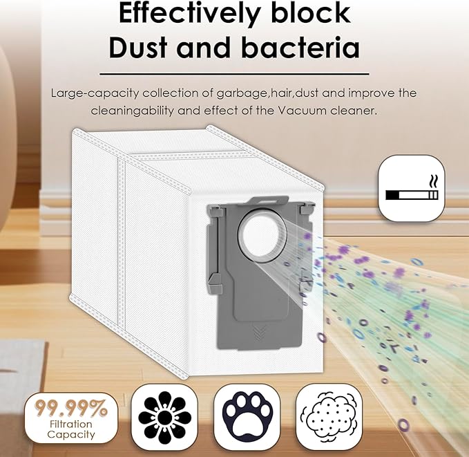 (30 Pack) QRevo S Accessories Replacement Parts for Roborock Qrevo S, Qrevo Pro, Qrevo MaxV, QRevo Plus Robot Vacuum, 2 Roller Brushes, 8 White Side Brushes, 8 Dust Bags, 8 HEPA Filters, 4 Mop Pads
