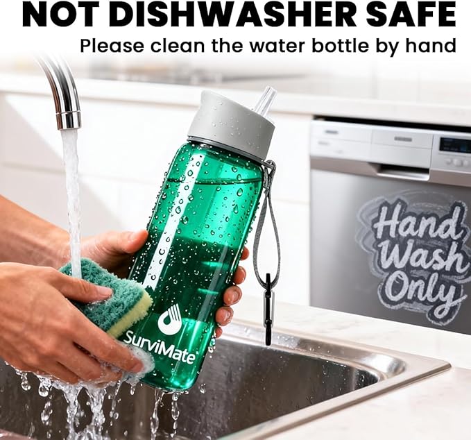 Survimate 5-Stage 0.01μm Ultra-Filtration Filtered Water Bottle, BPA-Free Material, NSF/ANSI 42&372 Certified, Portable Water Filter Bottle for Survival, Camping, Hiking, and Emergency Use