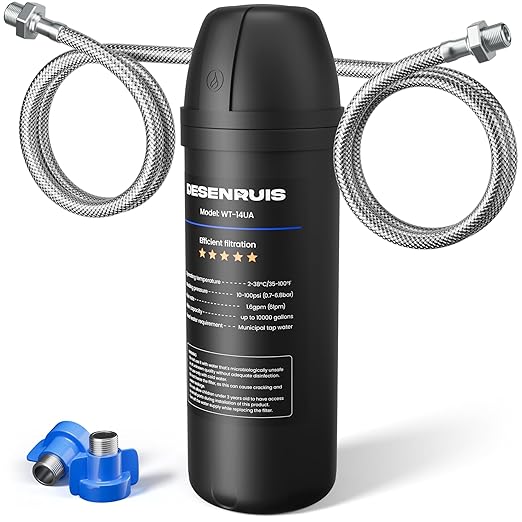 Under Sink Water Filter, House Faucet Water Filter for Kitchen Sink, Under Counter Direct Connect to Kitchen Faucet, Reduces 99% Chlorine, Bad Taste & Odor, 10000 Gallons, by DESENRUIS