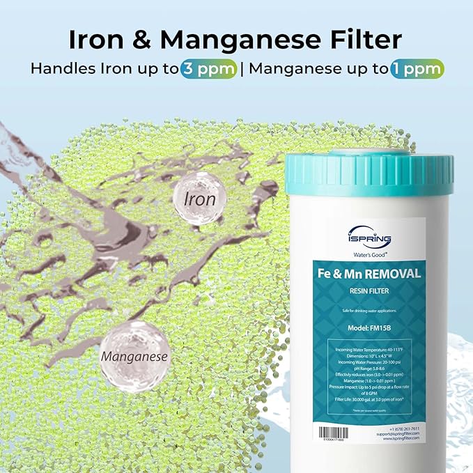 iSpring F3WGB31BMKS Whole House Water Filter Replacement Pack, Reduces Iron, Manganese, Hydrogen Sulfide, Lead, Chlorine, Sediments, Up to 12 Months, 4.5” x 10”, Fits WGB31B-MKS