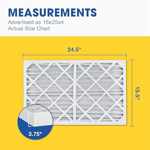 Aerostar 16x25x4 MERV 8 Air Filter, 2 Count, ACTUAL SIZE (15.50 x 24.50 x 3.75) HVAC, Furnace Filter for Allergies, Dust, Pet Dander & Smoke (MPR 1500 / FPR 10) Fits Lennox & Honeywell Devices