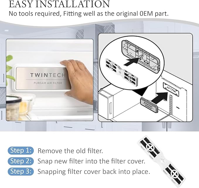 4-Pack Frigidaire AF-2 Refrigerator Air Filter, Compatible with PurAir AF-2 Replacement, Reduces Odors & Improves Air Quality, Easy Installation