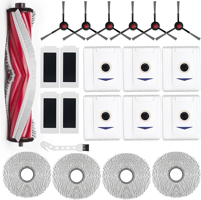 21 Pack Replacement Parts for Yeedi M12 PRO+ Robot Vacuum Accessories Kit, Cleaner Inclue 1 V-shaped Brush, 6 Side Brushes, 6 Dust Bags, 4 Hepa Filters, 4 Mop Pads, 1 Clean Tool
