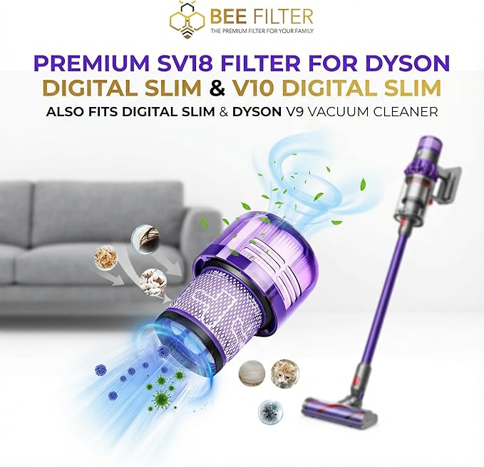 Dyson V9 Filter, 2-Pack Premium True HEPA Replacement Filters Compatible with Dyson SV18 Vacuum, Dyson V9 Motorbar Vacuum, Sv18 Filter, Digital Slim, V9 Filter Replacement, Part no. 970612-01